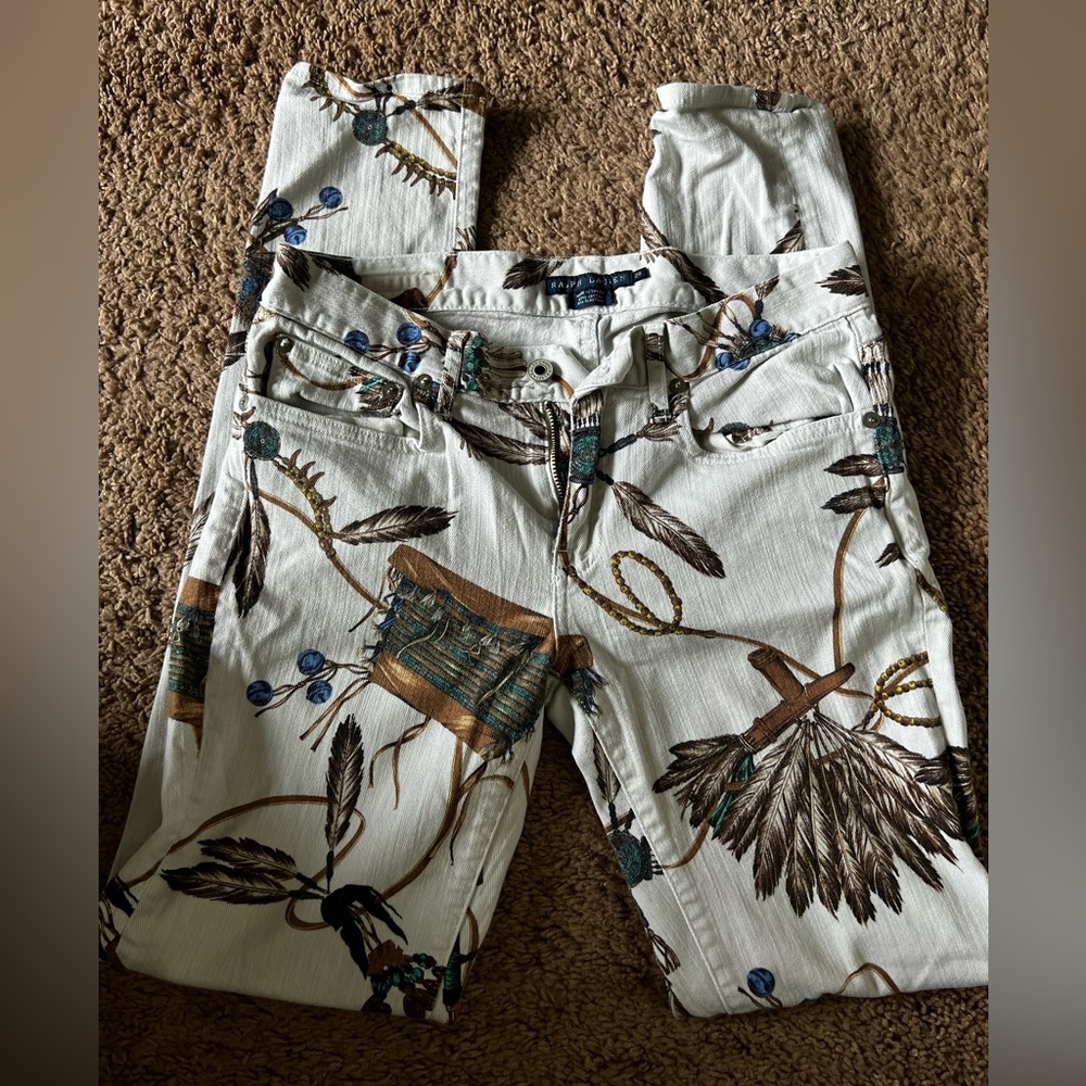 Ralph Lauren Sport Convair Stretch Cotton Jeans Native American Feathers